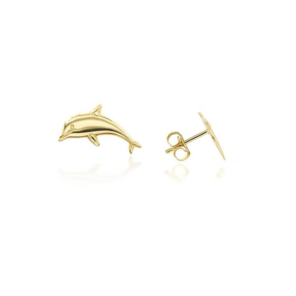 14K Solid Yellow Solid Gold Small Dolphin Stud Earrings